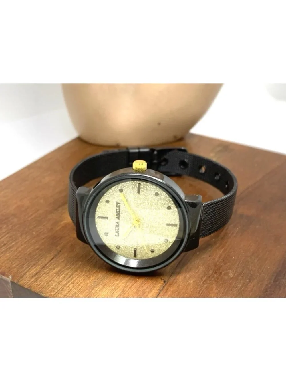 Laura Ashley Women's Watch LA31041 Quartz Gold Dial Black Mesh Stainless Steel